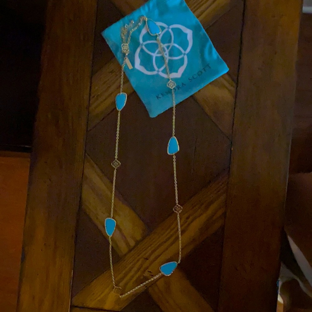 Kendra Scott long gold and blue necklace w/ pouch